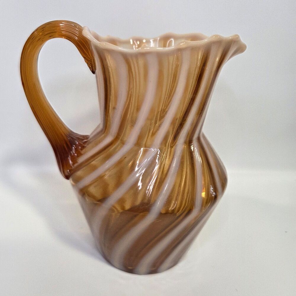 Vintage Fenton Autumn Gold Opalescent Glass Spiral Pattern Pitcher